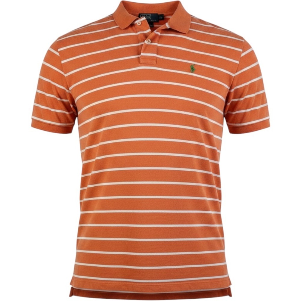 RALPH LAUREN Polo Shirt Mens XL Orange White Striped Green Pony Logo